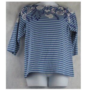Style & Co Women's Plus Size 3/4 Sleeve Knit Top, Blue Striped Floral, 3X